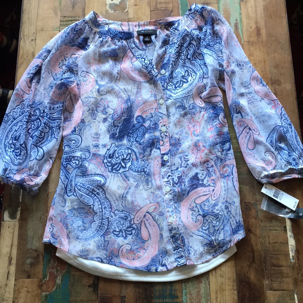 NWT Pink and Blue Paisley Top with attached Tank.